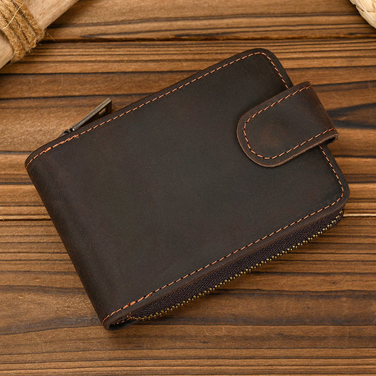 Billetera Corta de Cuero Crazy Horse con Cierre de Cremallera para Hombre - Image 10