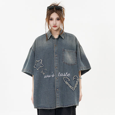 Camisa Denim Punk de Manga Corta para Hombre - Image 14