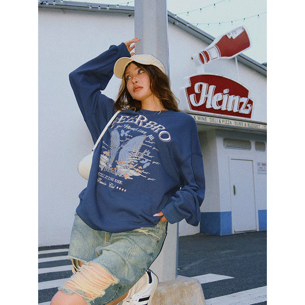 Suéter Pullover Niña con Bordado Mariposas Retro Americano