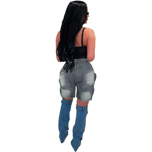 Shorts Denim Rotos con Bolsillos Lavados para Mujer - Image 8