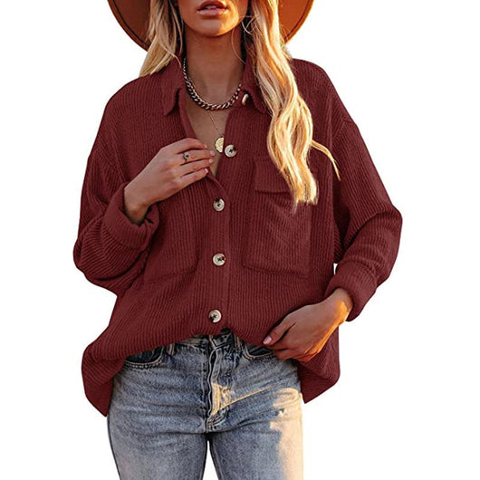 Cardigan Suelto de Pana con Bolsillos y Manga Larga para Mujer - Image 12