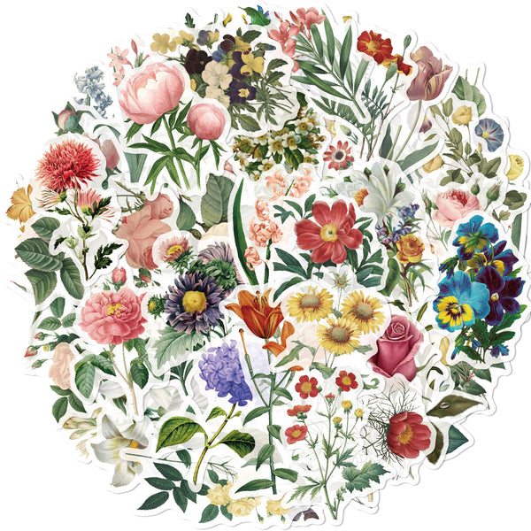 Pack de 53 Stickers Vintage para Diarios y Manualidades - Diseños Florales Únicos