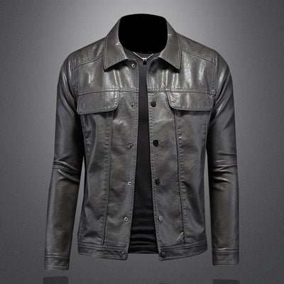 Chaqueta de Cuero para Motociclista con Solapa Clásica - Image 4