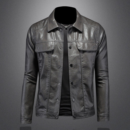 Chaqueta de Cuero para Motociclista con Solapa Clásica - Image 4