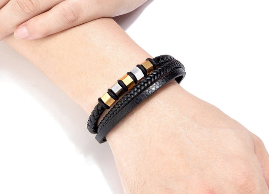 Pulsera de Cuero Trenzado Multicapa para Hombre con Acero Inoxidable - Image 24