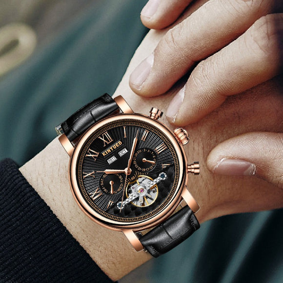 Reloj Mecánico Automático para Hombre en Cuero Auténtico con Diseño Calado