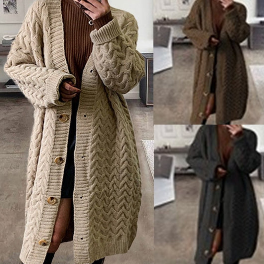 Cardigan Suelto de Punto Liso de Largo Medio