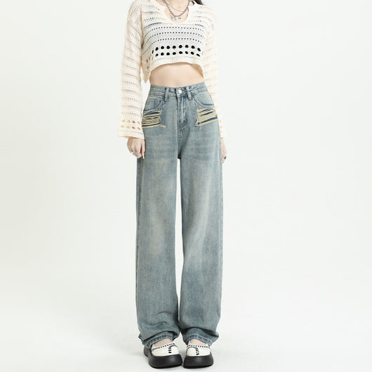 Pantalones Rectos Talle Alto con Roturas para Mujer