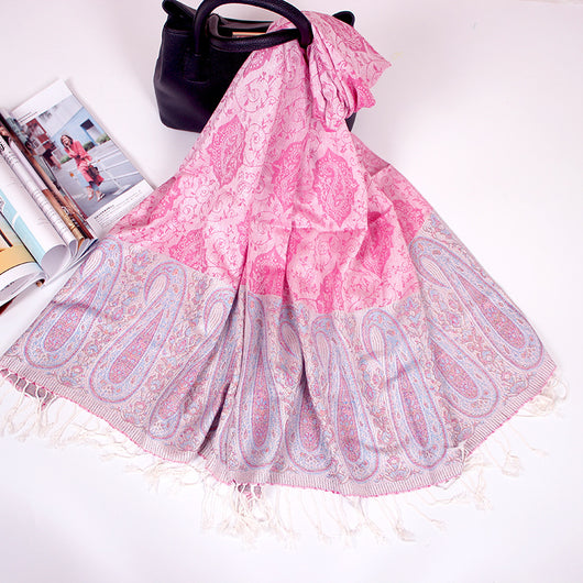 Foulard Étnico de Cachemira Dual-uso con Jacquard y Borlas - Image 35