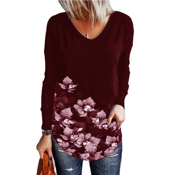 Blusa Suelta con Estampado Floral y Cuello en V para Mujer