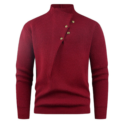 Suéter Casual para Hombre con Cuello Mao y Botones Sesgados - Image 9