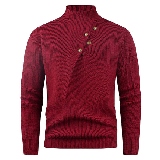 Suéter Casual para Hombre con Cuello Mao y Botones Sesgados - Image 9