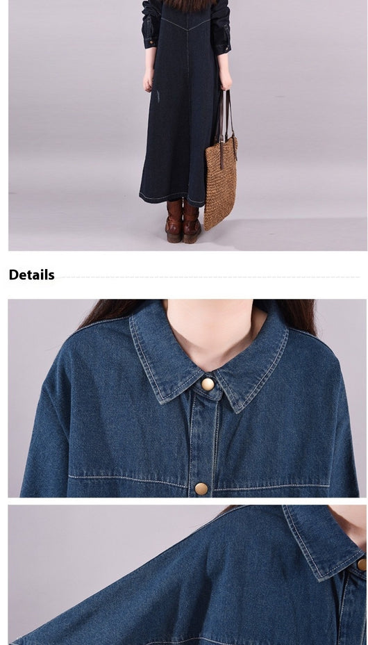 Abrigo Denim Tipo Trench Suelto Retro Desgastado Largo Medio - Image 10