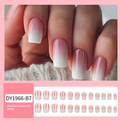 Uñas Postizas Degradado Rosa y Blanco Desmontables - Image 6