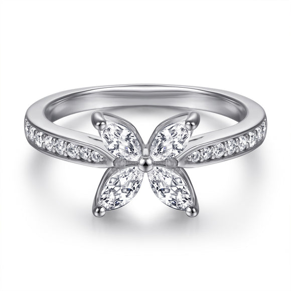 Anillo de Plata Esterlina 925 Gardenia con Circonita Ojo de Caballo para Mujer