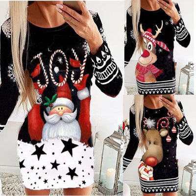 Vestido Navideño Cuello Redondo Manga Larga con Estampado Festivo - Image 12