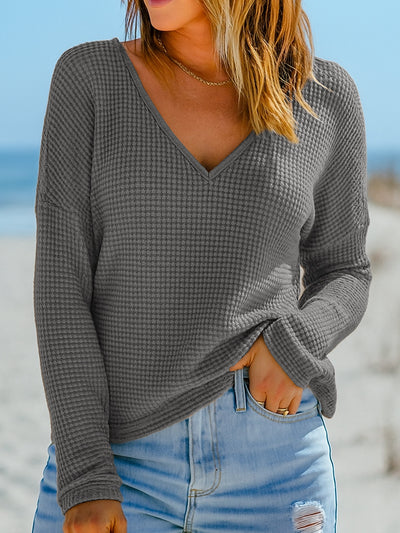 Blusa Retro a Cuadros con Escote V y Manga Larga para Mujer - Image 12