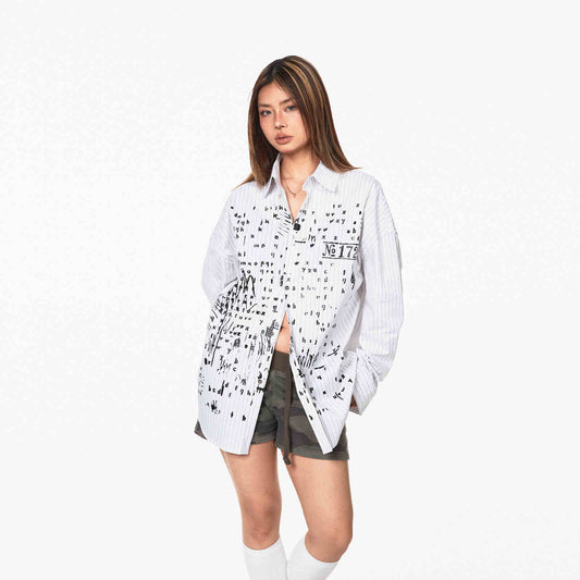 Camisa Larga Estampada a Rayas con Letras para Mujer
