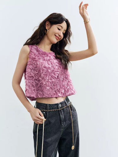 Blusa Suelta sin Mangas con Rosas Tridimensionales - Image 9