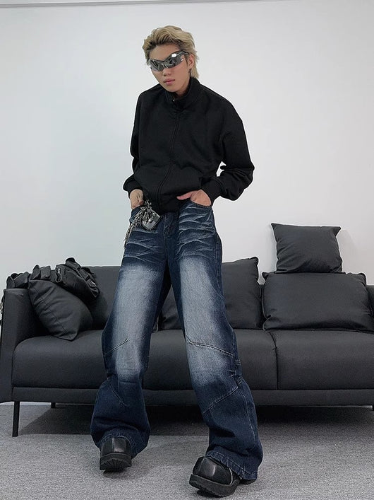 Jeans Azul Retro Desgastado Estilo Callejero Americano para Hombre - Image 9
