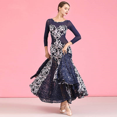 Falda de Práctica para Danza Moderna y Vals en Lino Azul Marino con Estampado Cristal - Image 7