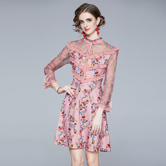 Vestido Otoñal de Encaje con Estampado y Manga Larga - Image 7