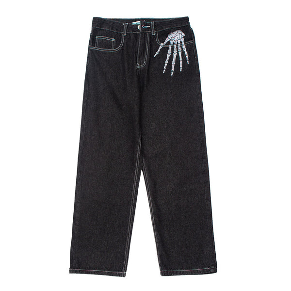 Jeans Negros con Bordado de Calavera para Hombre