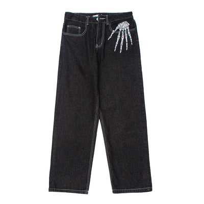 Jeans Negros con Bordado de Calavera para Hombre - Image 2