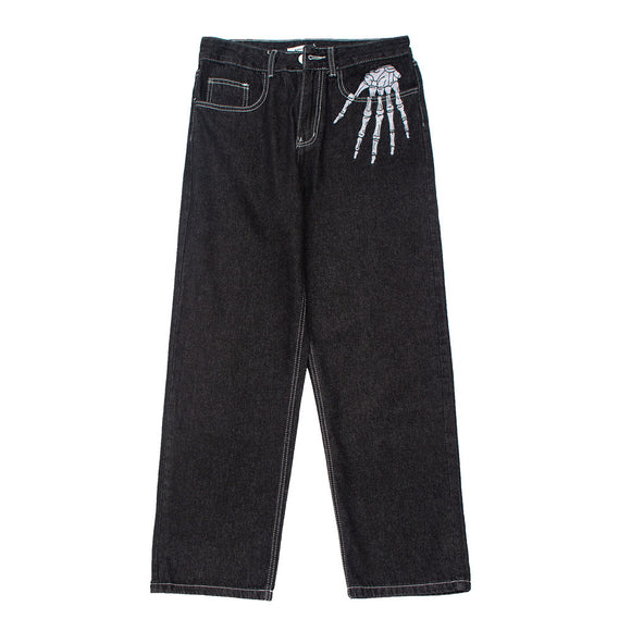 Jeans Negros con Bordado de Calavera para Hombre