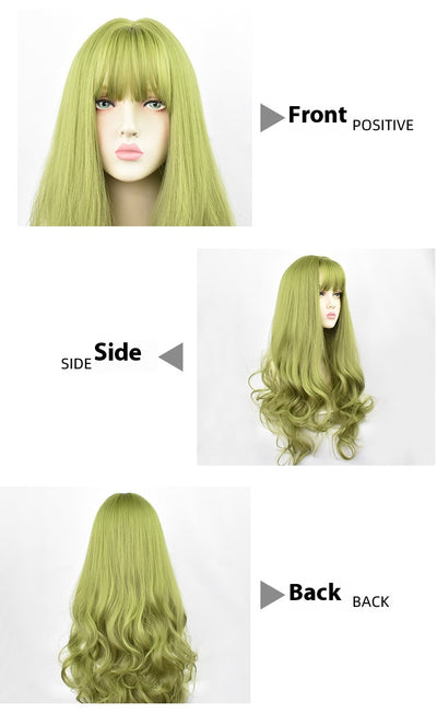 Peluca Ondas Grandes Verde Menta con Flequillo Aéreo - Elegancia Moderna - Image 10