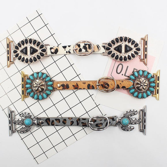 Correa de Reloj de Crin de Caballo Estampado Leopardo Multicolor
