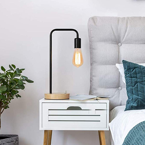 Lámpara de Mesa Moderna en Hierro y Madera con Luz Cálida Regulable