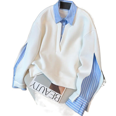 Sudadera Tipo Camisa con Cuello Patchwork y Rayas Superpuestas - Image 11