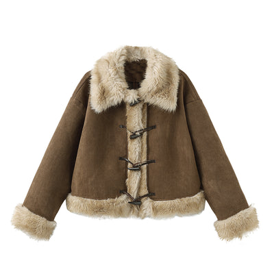 Abrigo de Ante Suave para Mujer - Corte Holgado con Solapas, Otoño e Invierno - Image 4