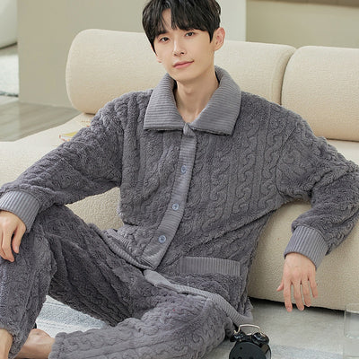 Cardigan Pijama de Forro Polar para Hombre - Abrigo Cálido Coral - Image 28