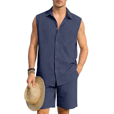 Conjunto de Camisa y Pantalones Cortos de Lino para Hombre - Image 3