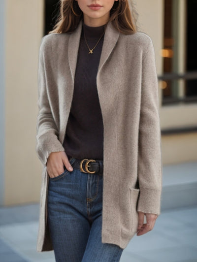 Cardigan de Punto con Cuello Polo Liso para Mujer con Bolsillos - Image 6