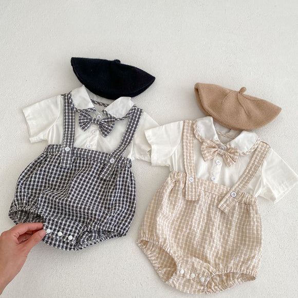 Blusa Cuello Babydoll con Efecto Dos Piezas a Cuadros