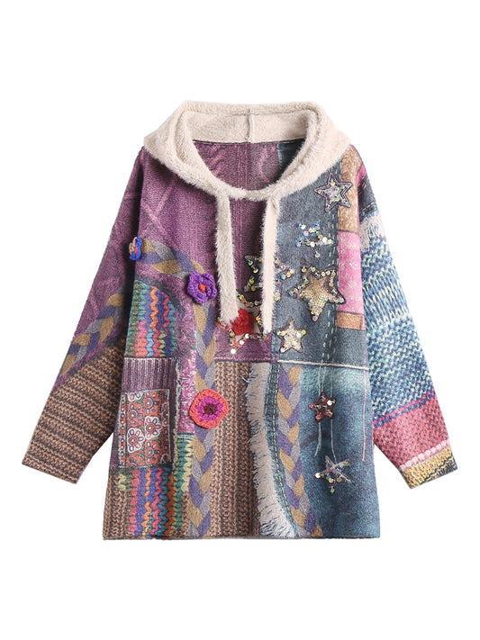 Suéter con Capucha Estampado Floral en Visón - Image 2