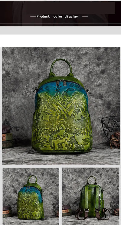 Mochila de Cuero Curtido al Vegetal con Grabado Vintage en Piel de Res - Image 16