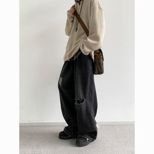 Pantalones Vaqueros Retro Estilo Japonés con Desgaste Pesado y Roturas Artesanales - Image 5