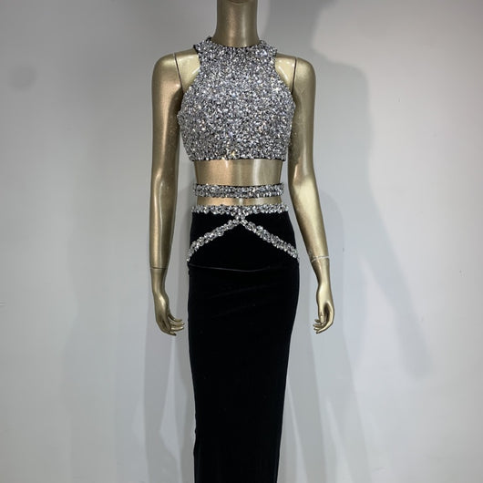 Vestido de Noche Brillante con Cristales Rhinestone para Mujer