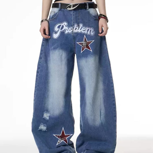 Jeans Anchos Retro Street Hot Girl XINGX con Estampado para Mujer