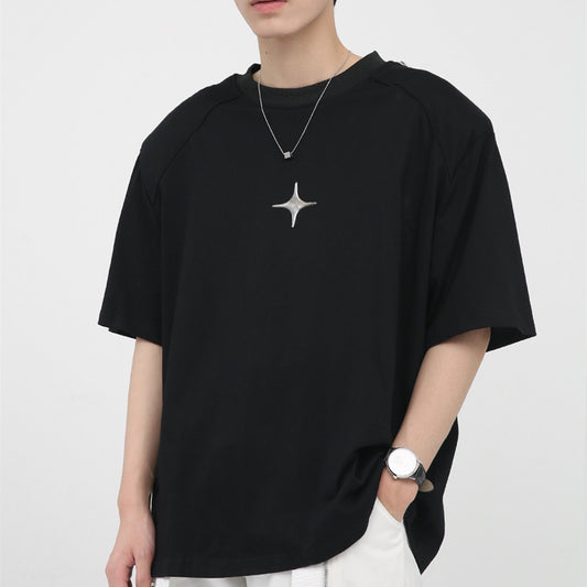 Playera Hombre Estilo Coreano con Diseño Impreso y Hombrera con Cierre