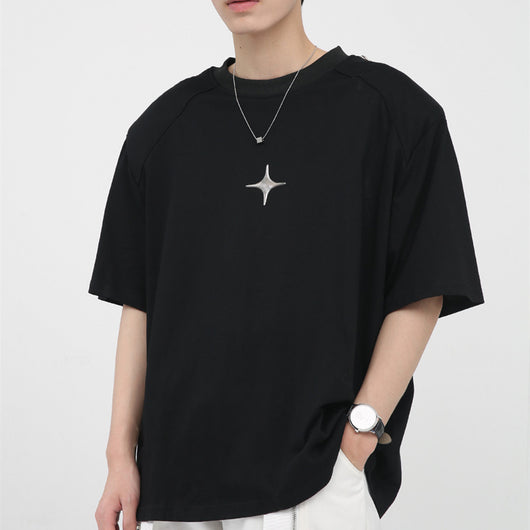Playera Hombre Estilo Coreano con Diseño Impreso y Hombrera con Cierre