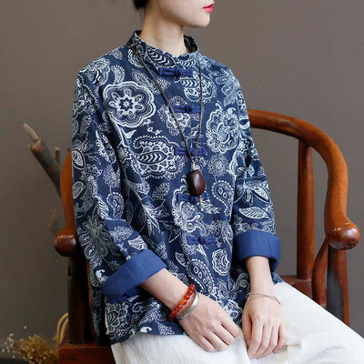Cardigan Étnico de Algodón y Lino para Mujer - Azul Calicó - Image 19