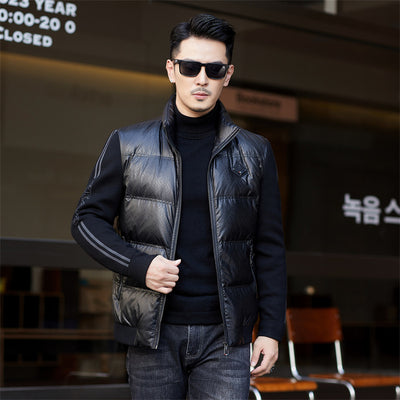 Chaqueta de Plumón para Hombre con Cuello Alzado y Mangas Tejidas