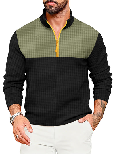 Suéter Deportivo Hombre Media Cremallera Bloques de Color Cuello Alto Manga Larga - Image 22