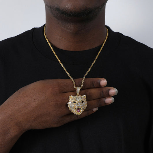 Collar Colgante Cabeza de Lobo Hip Hop Diamantes Lujo - Image 6