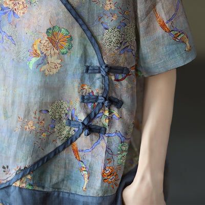 Camisa V-neck de Ramio con Botones Literarios Vintage - Image 7